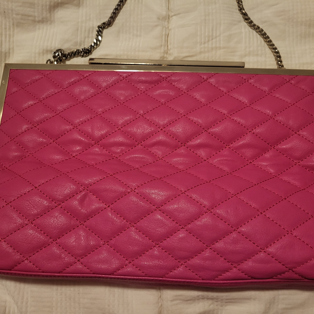Vibrant Pink Quilted Clutch with Chain Strap